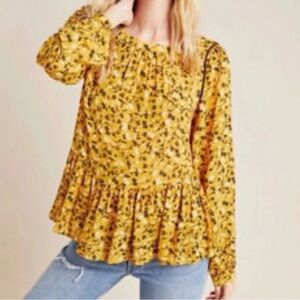 Anthropologie Maeve Mustard Floral Blouse